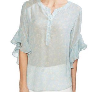 VINCE CAMUTO Floral Print Flutter Top Blue Cypress